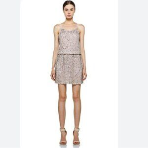Alice + Olivia Bridget Sequined 100% Silk‎ Blouson Pale Pink Blush Dress Size XS